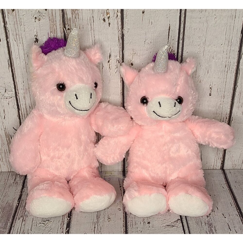 10" Peekaboo Toys Pink & White Unicorn Stuffed Plush Animal Horse Pony Lot Pair